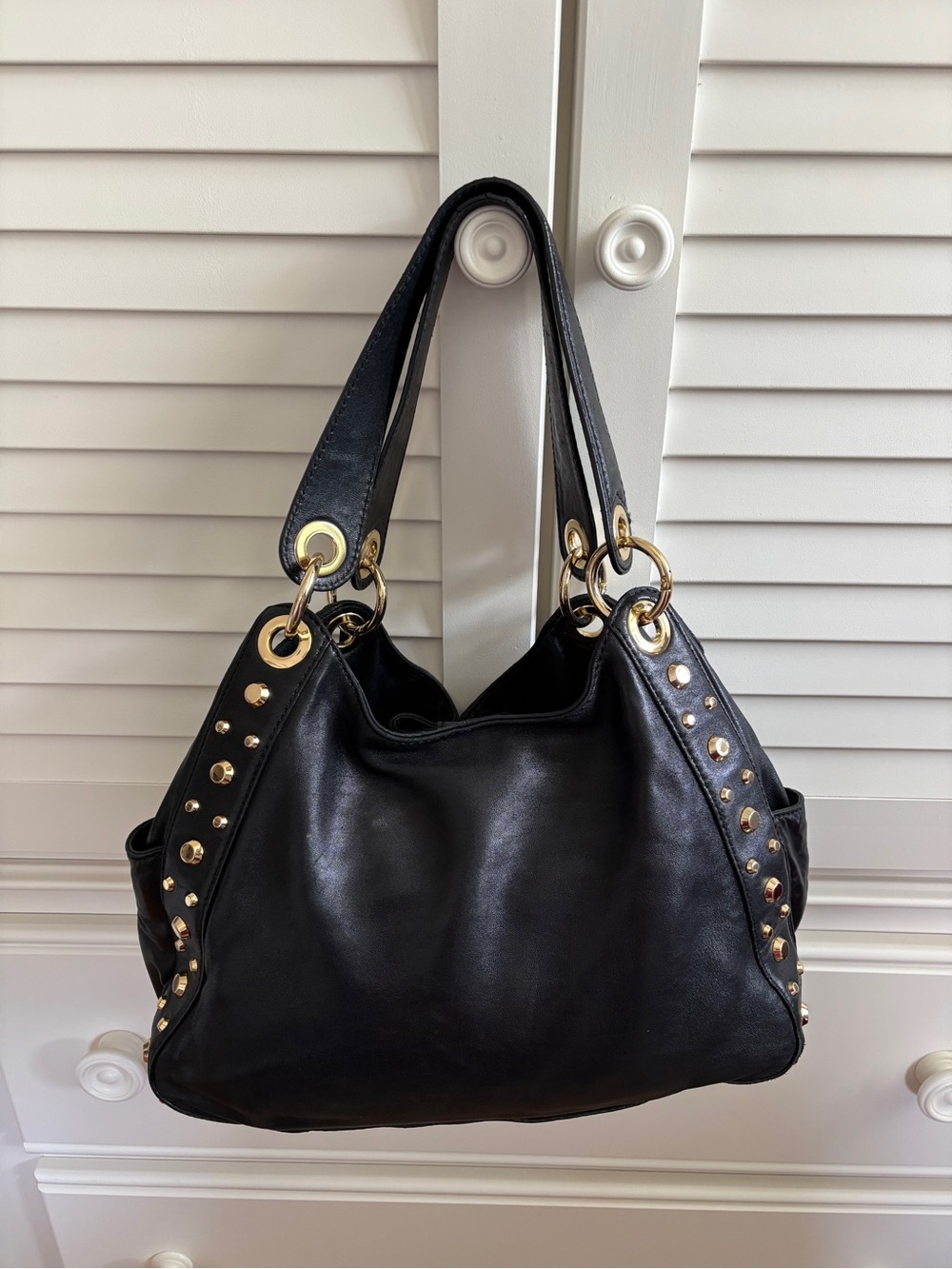 Michael Kors Ludlow Studded Leather Shoulder Bag - Black + Dust Bag - Picture 3 of 9